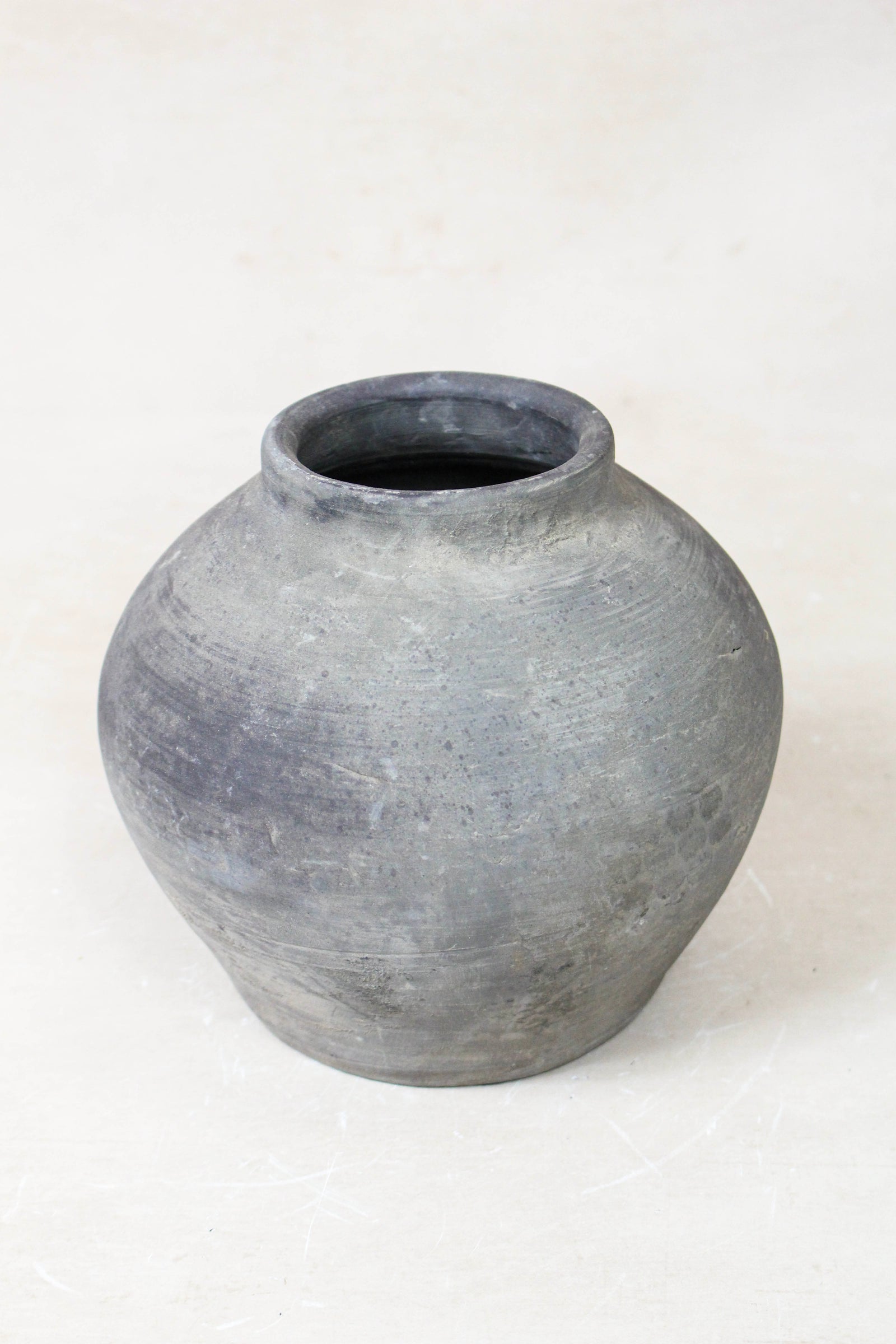 Small vintage dark unglazed earthenware pot from Shanxi, China