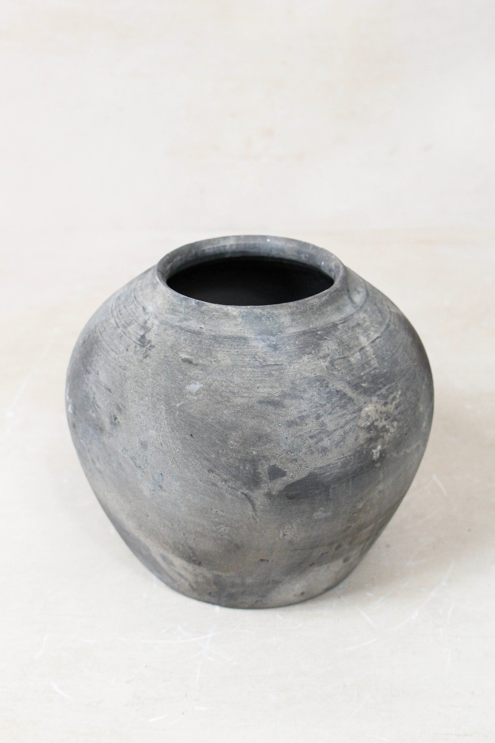 Small vintage dark unglazed earthenware pot from Shanxi, China