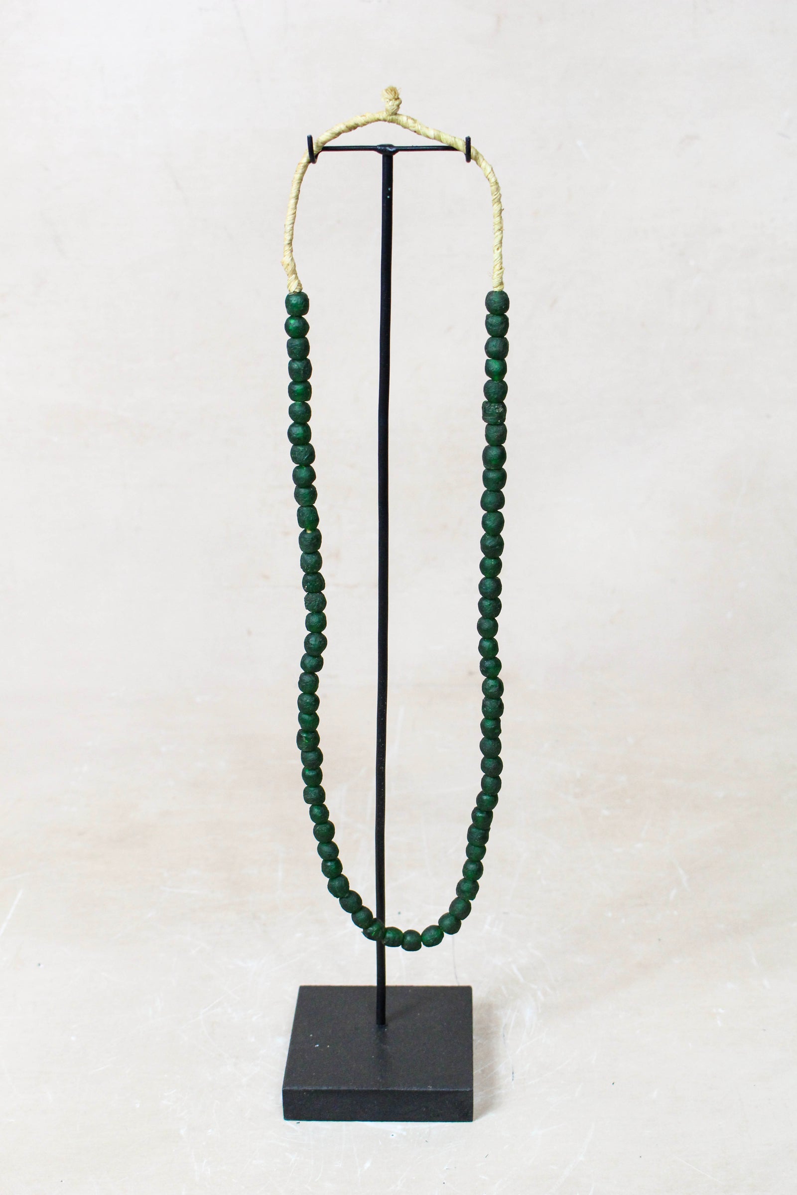 Ghana Glass Beads Necklace, Dark Green - 214.1