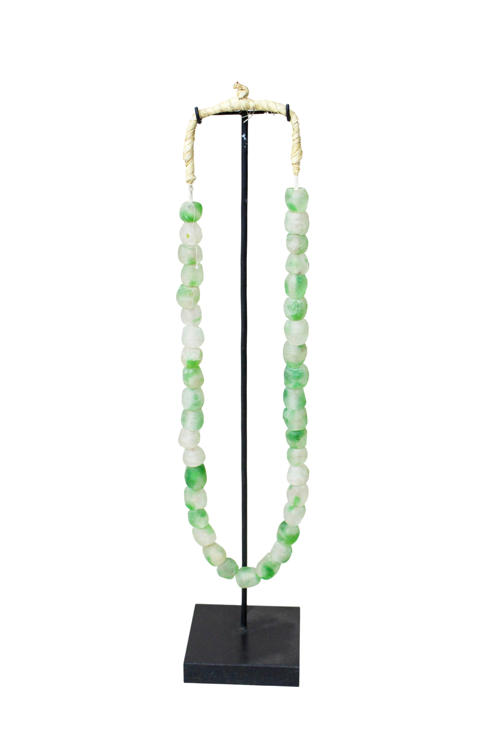 Ghana Glass Beads Necklace, Green and White - 85.12