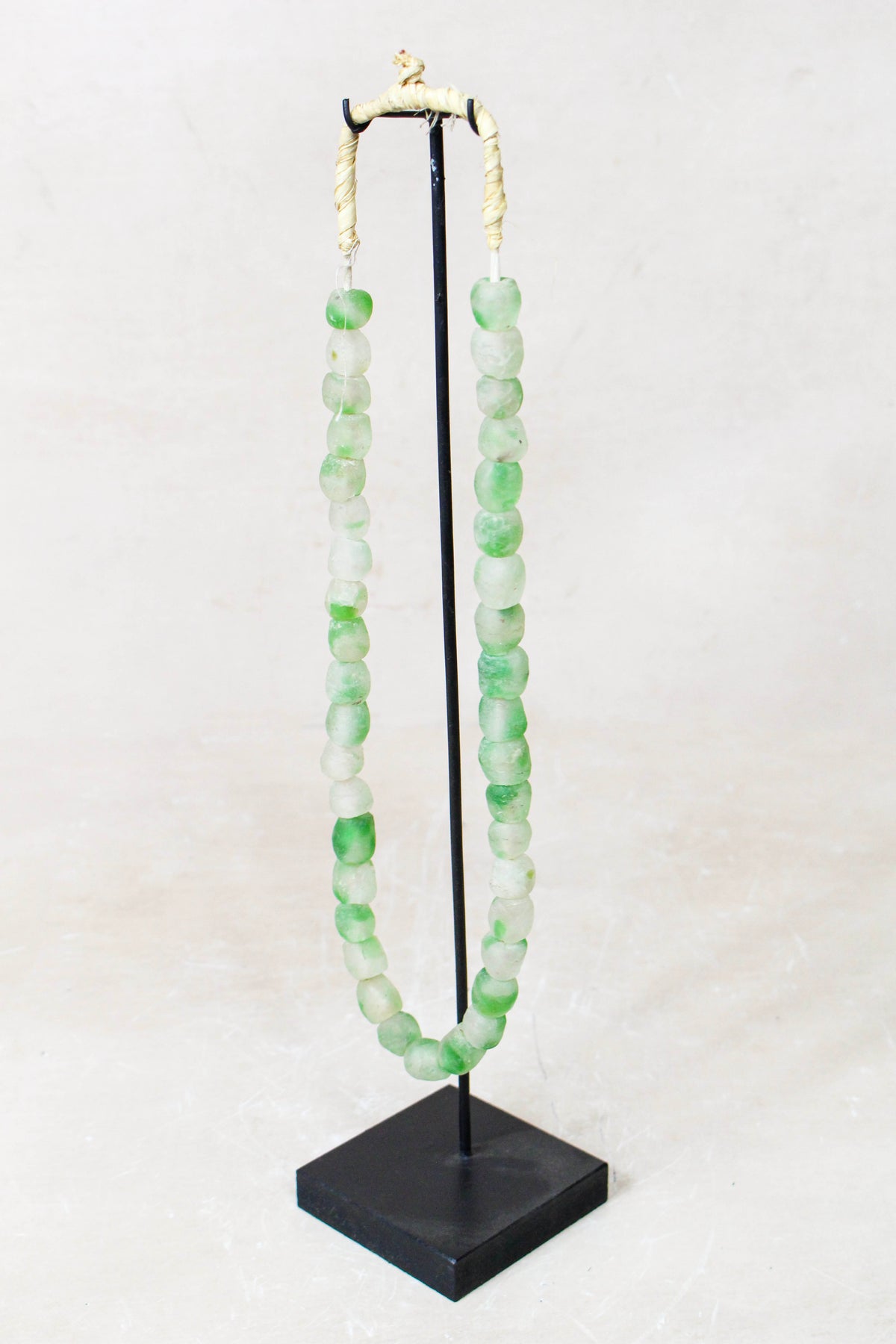 Ghana Glass Beads Necklace, Green and White - 85.12