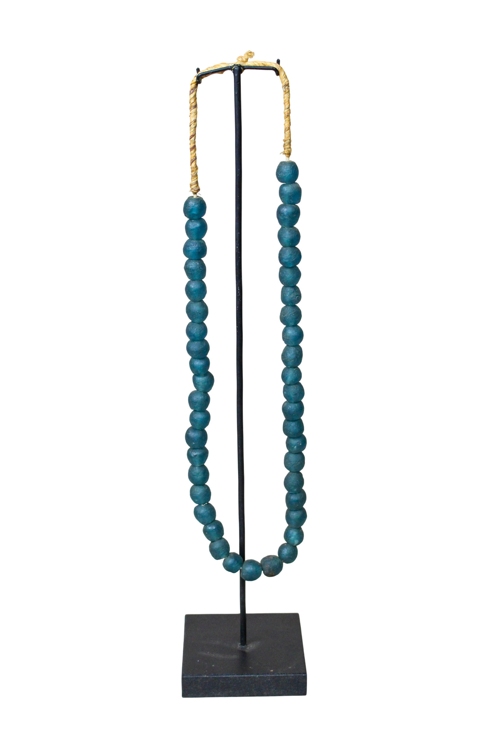 Ghana Glass Beads Necklace, Dark Teal - 85.13