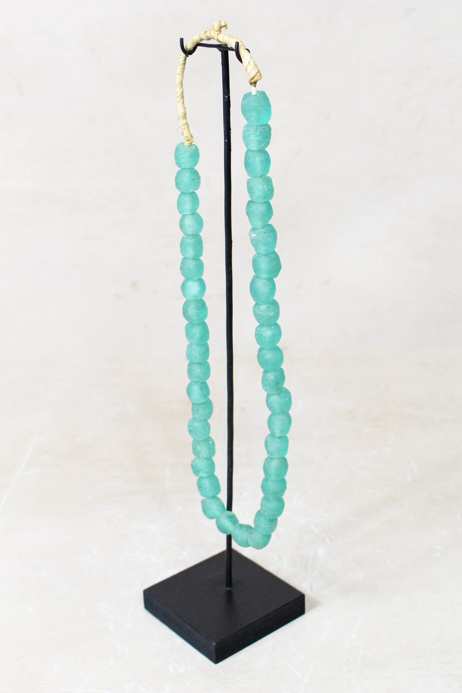 Ghana Glass Beads Necklace, Light Teal - 85.16