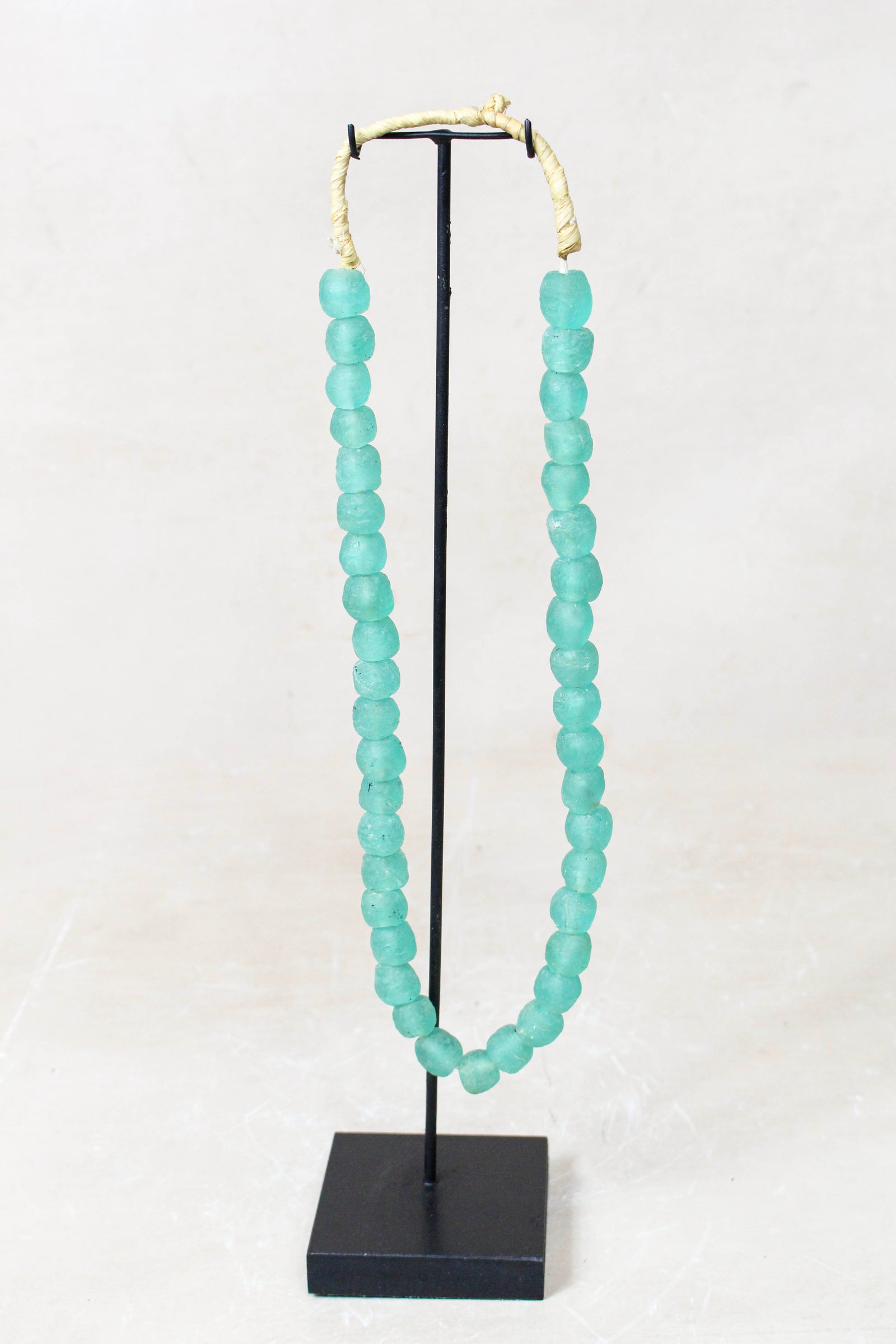 Ghana Glass Beads Necklace, Light Teal - 85.16