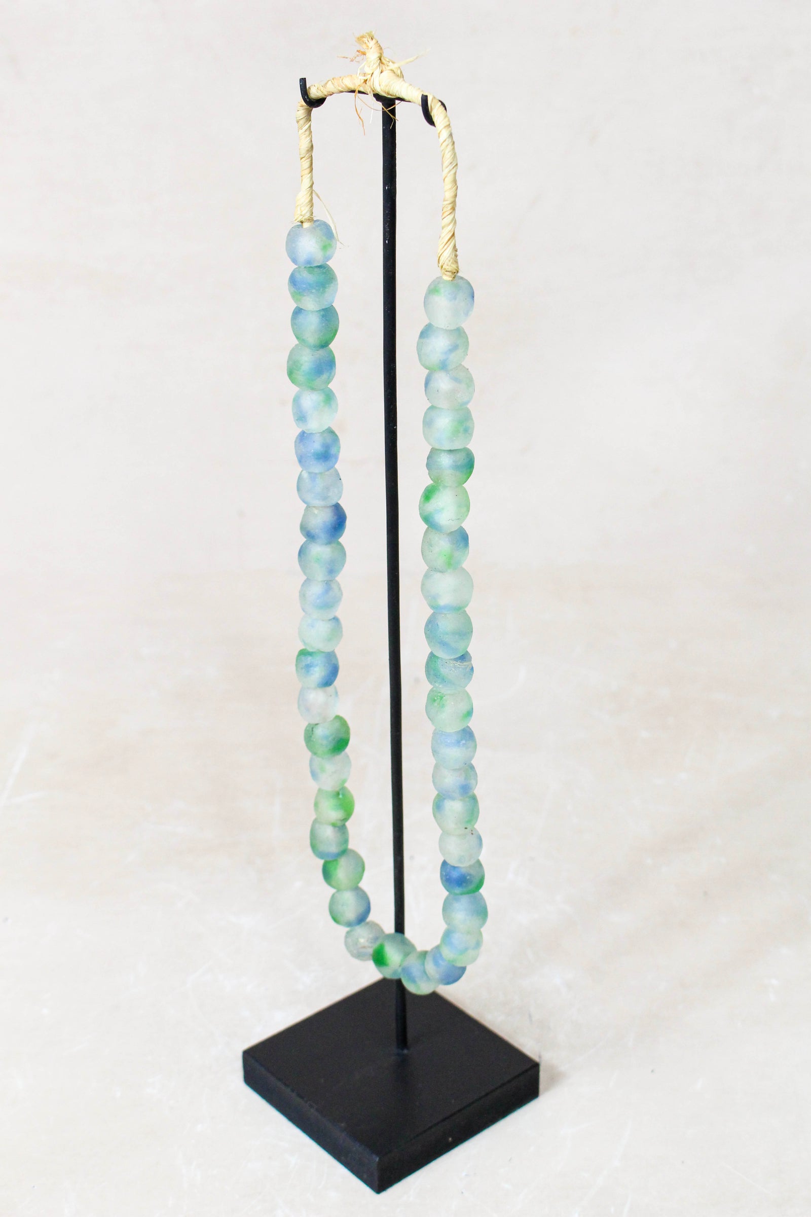 Ghana Glass Beads Necklace, Green White and Blue - 85.18
