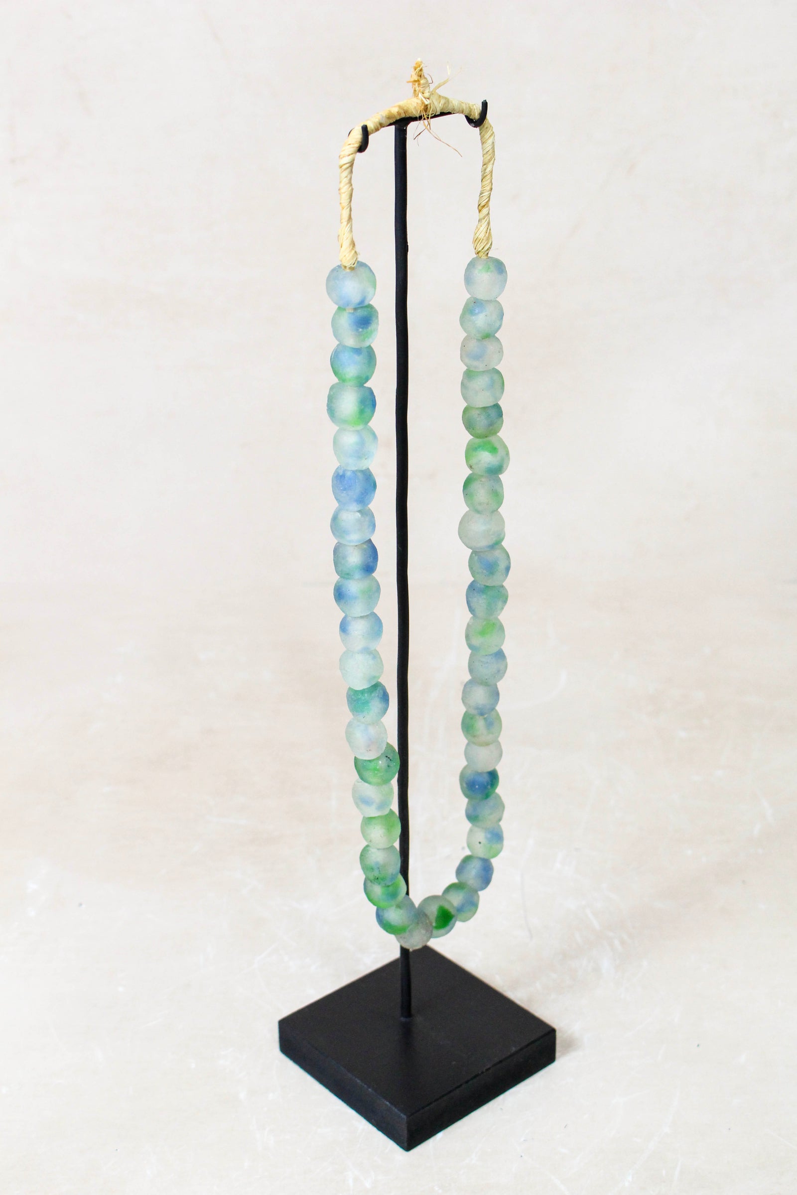 Ghana Glass Beads Necklace, Green White and Blue - 85.18