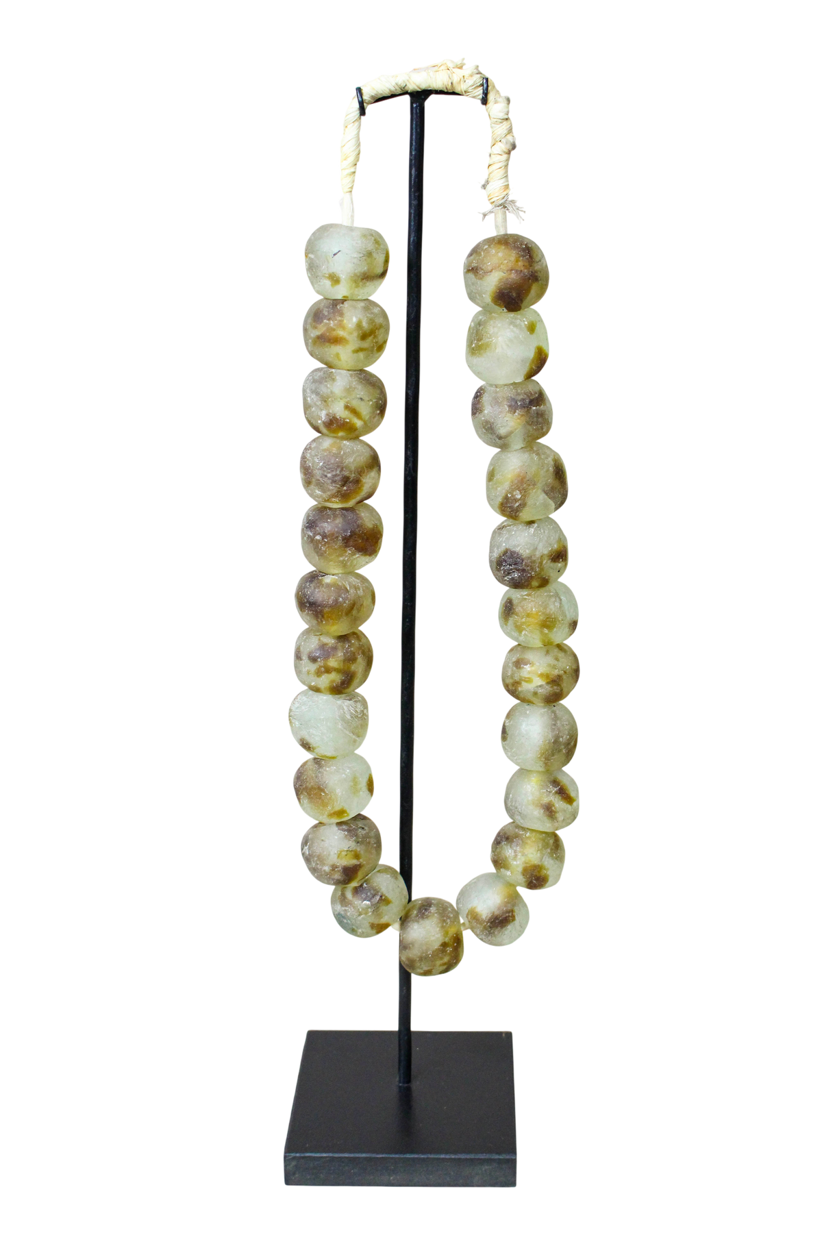 Ghana Glass Beads Necklace, White and Brown - 85.25
