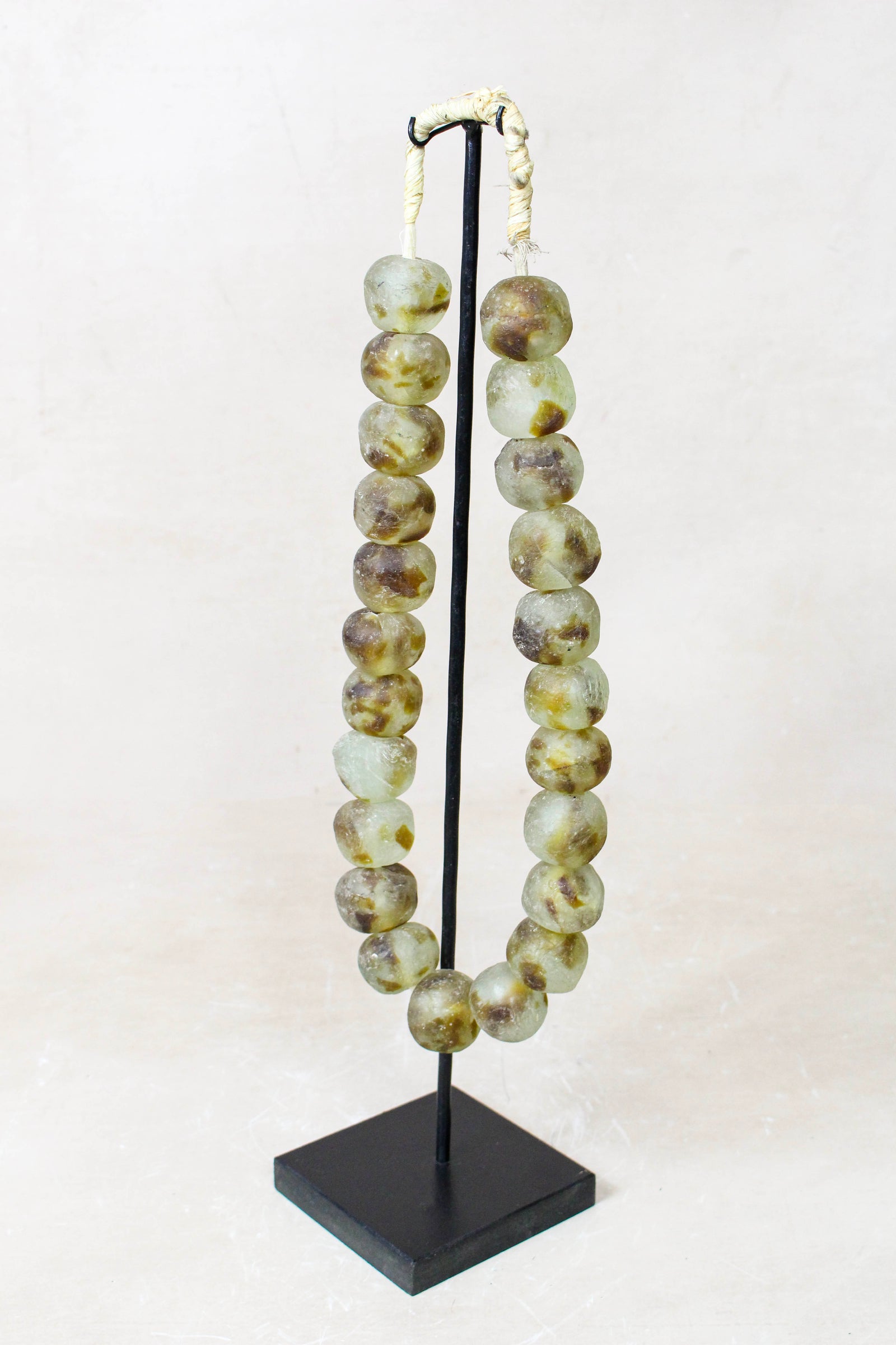 Ghana Glass Beads Necklace, White and Brown - 85.25