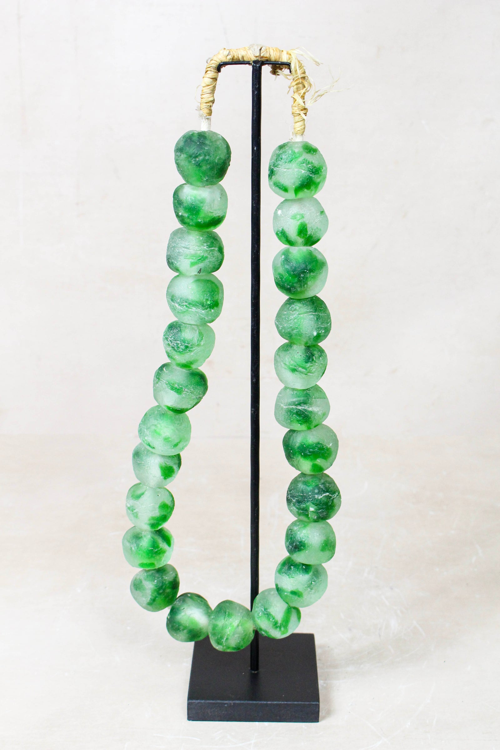 Ghana Glass Beads Necklace, White and Green - 85.26