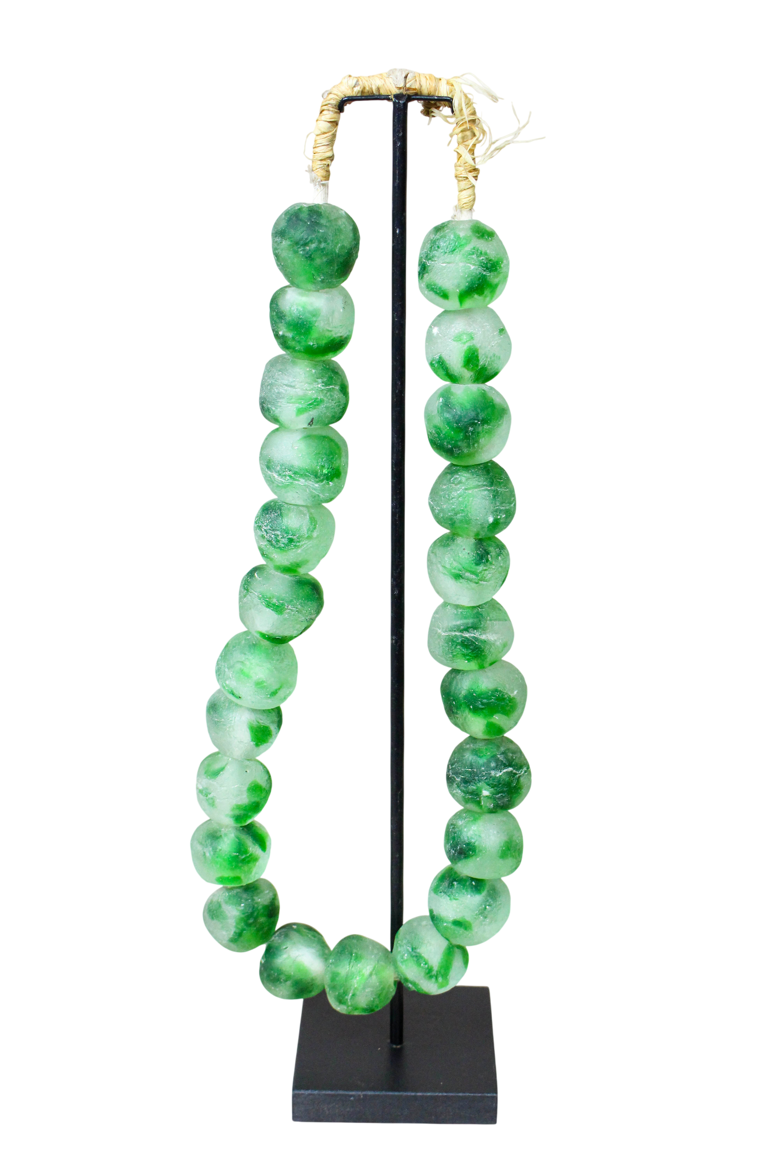 Ghana Glass Beads Necklace, White and Green - 85.26
