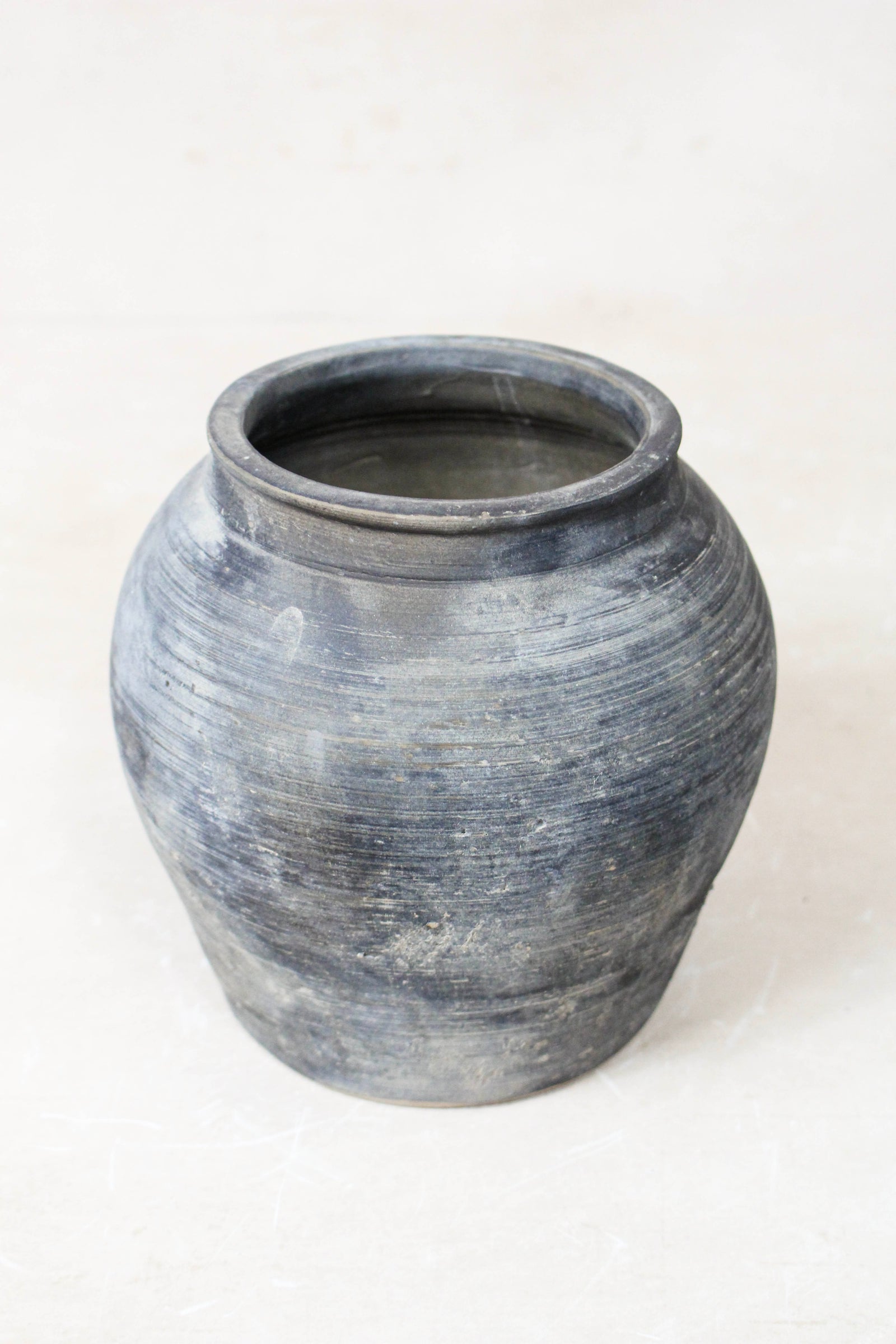 Small vintage dark unglazed earthenware pot from Shanxi, China