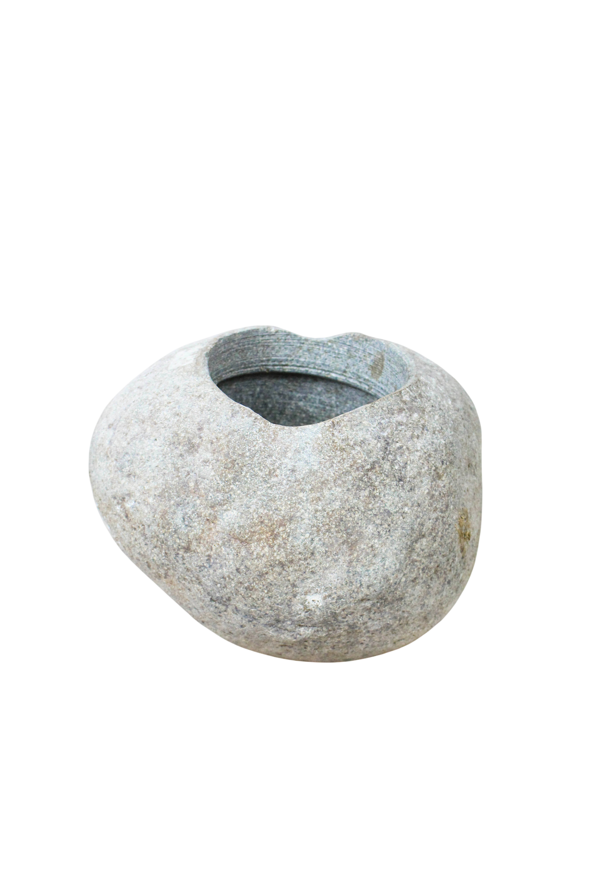 Planter hollowed by hand from a single smooth river stone, for direct planting