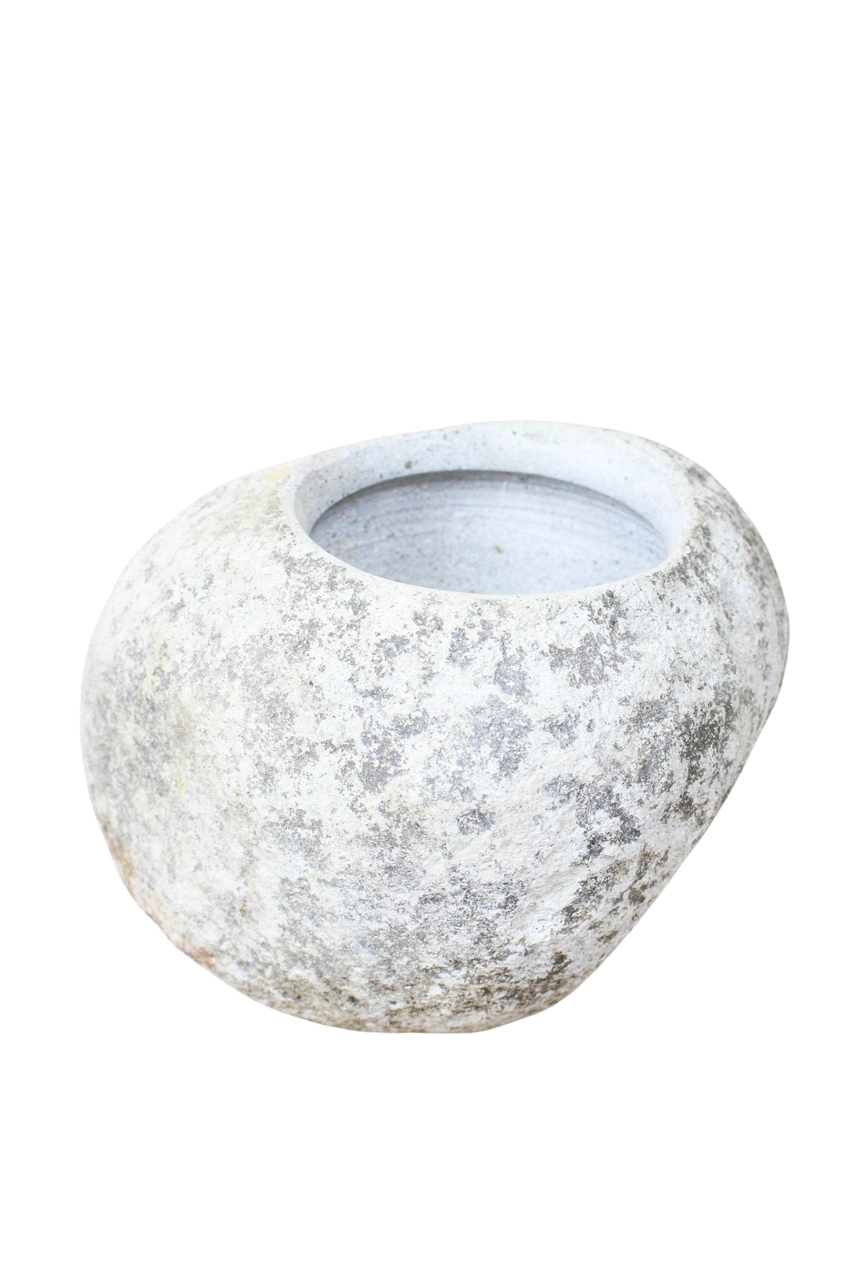 Planter hollowed by hand from a single smooth river stone, for direct planting