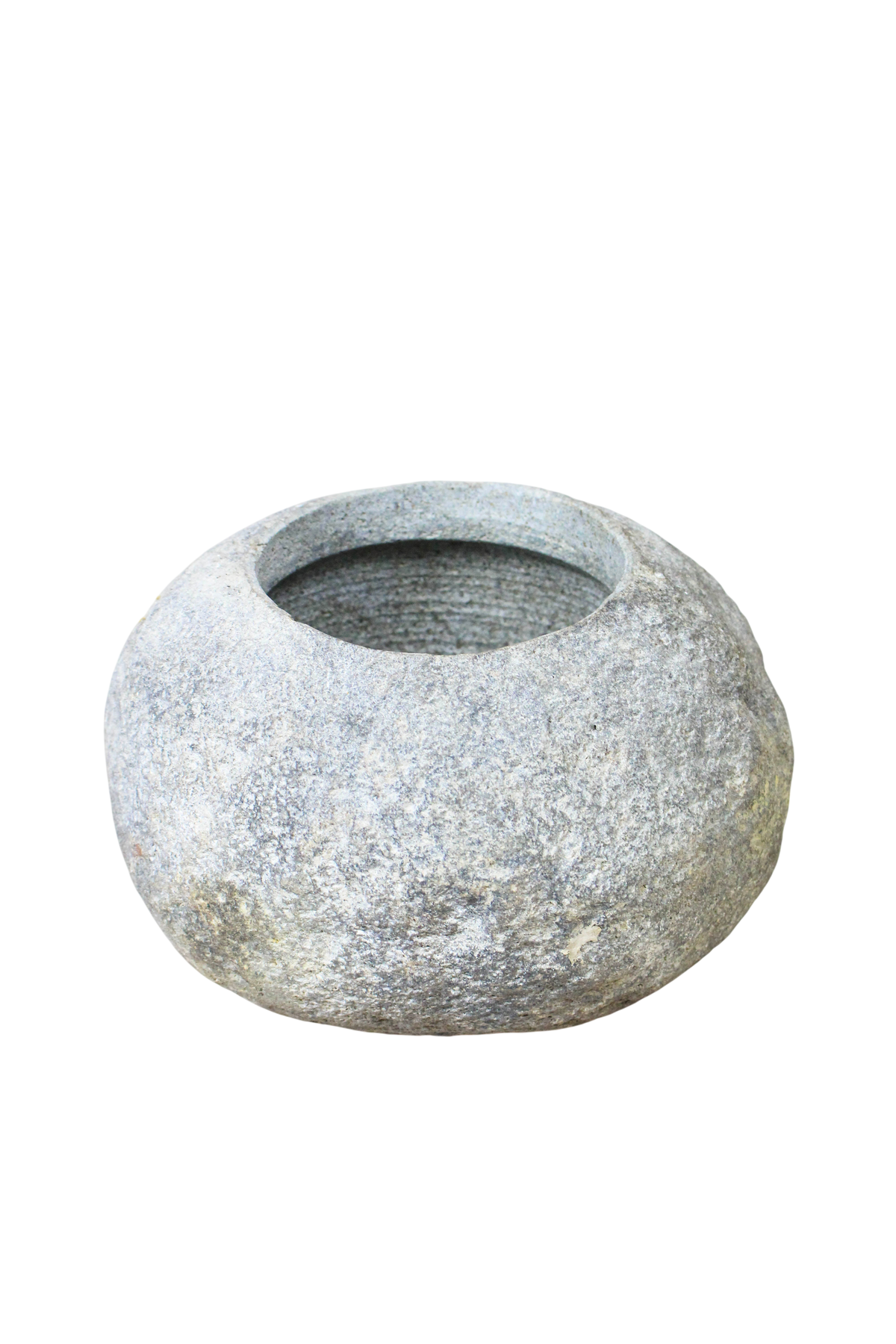 Planter hollowed by hand from a single smooth river stone, for direct planting