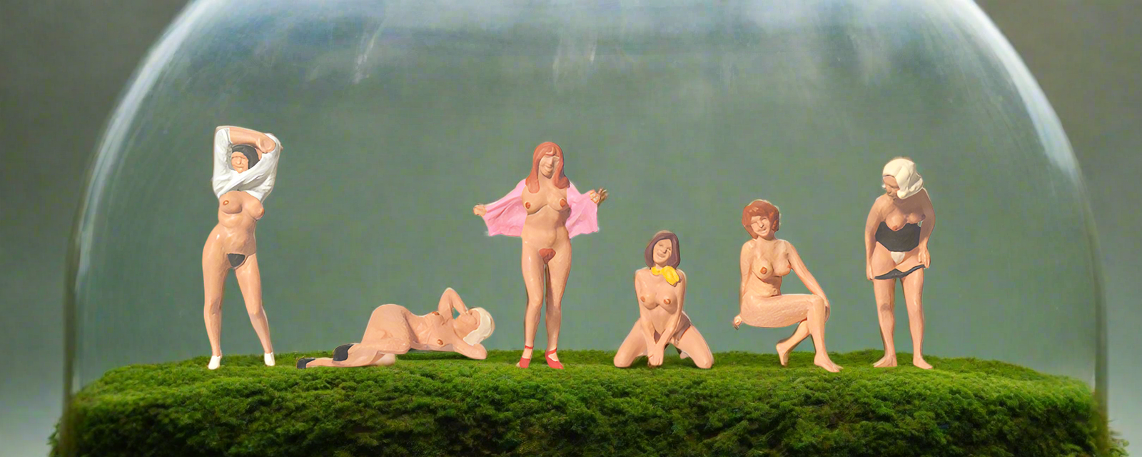 Nude Female Swimmers Undressing Terrarium Figures 0212527