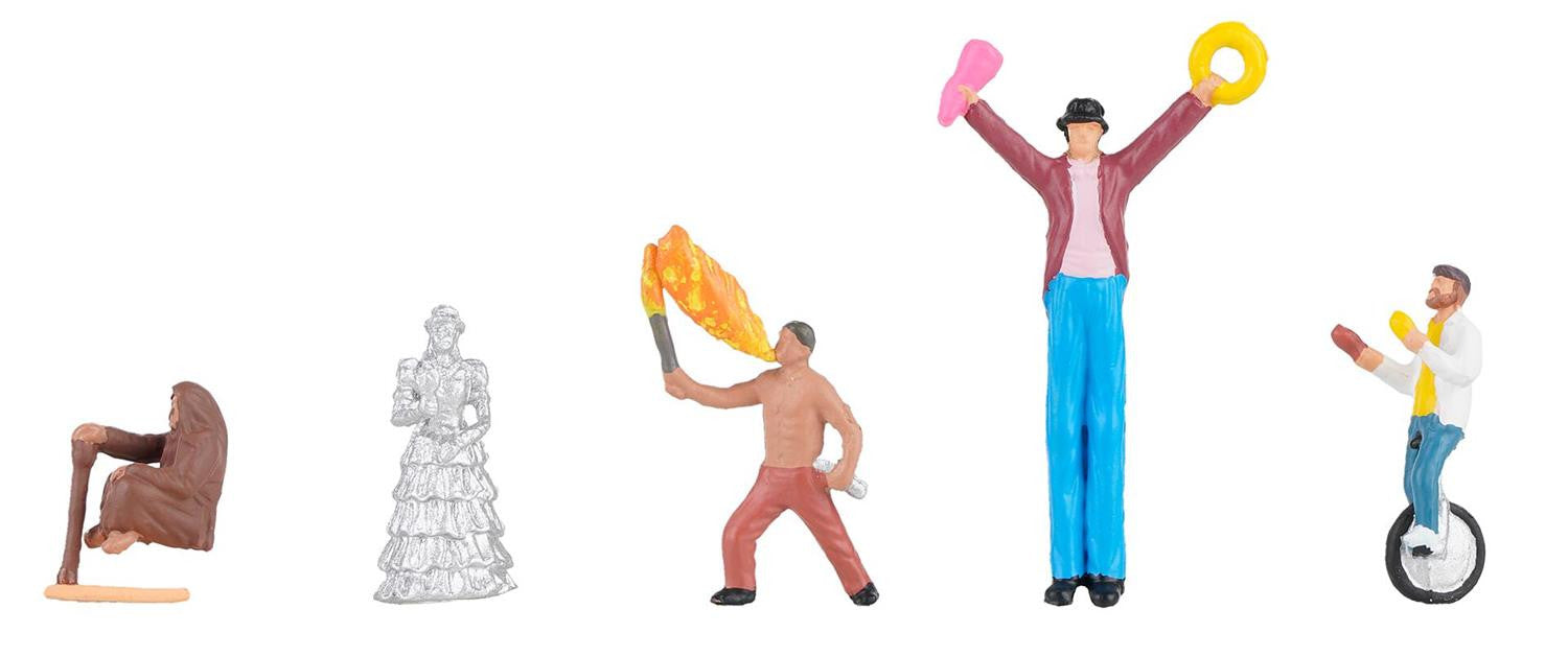 Hand-painted street-performer miniature terrarium figures, 1:87 scale