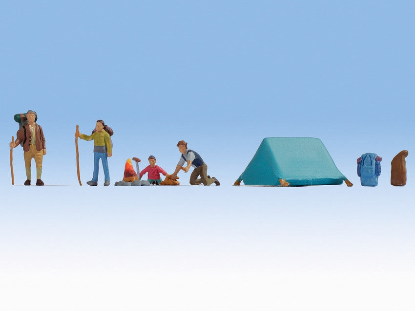 Hand-painted camping miniature terrarium figures with tent, 1:87 scale