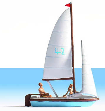 Hand-painted sailboat and crew miniature terrarium figures, 1:87 scale