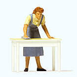 Hand-painted figure cleaning a table, miniature terrarium figure, 1:87 scale