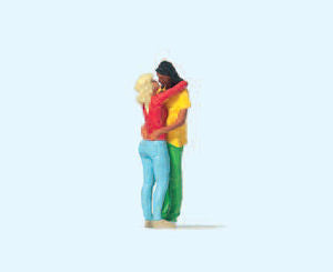 Hand-painted kissing couple miniature terrarium figure, 1:87 scale