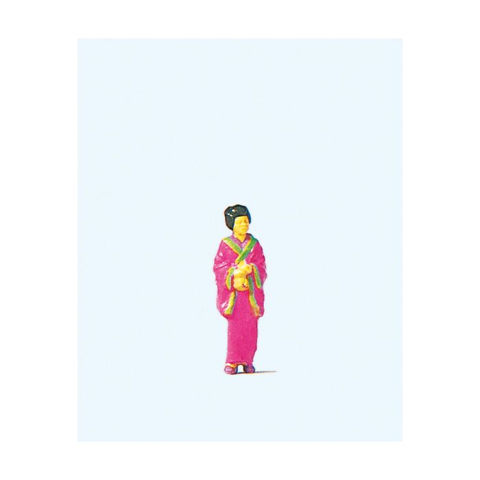 Hand-painted Japanese woman in a kimono, miniature terrarium figure, 1:87 scale