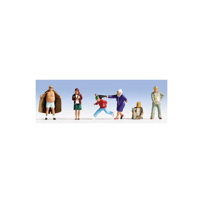 Hand-painted set of six city-dweller miniature terrarium figures, 1:87 scale