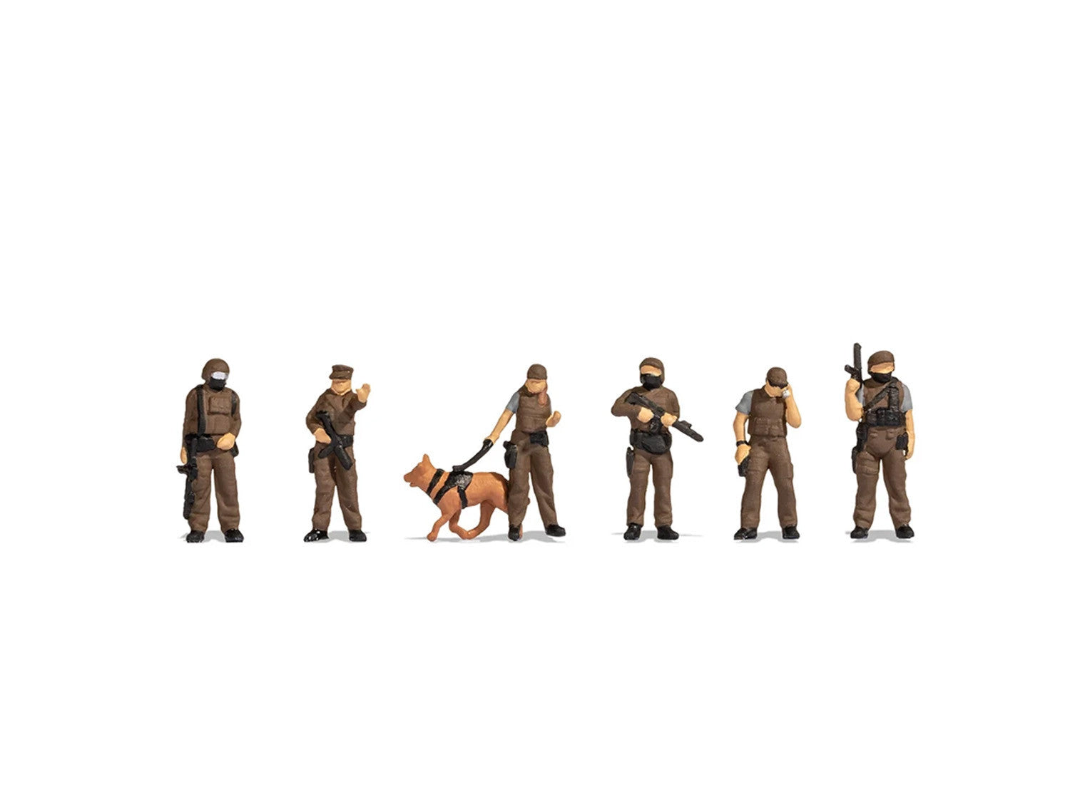 Hand-painted special-forces team and dog miniature terrarium figures, 1:87 scale
