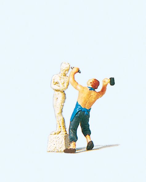 This set features a sculptor hard at work on a modern abstract piece