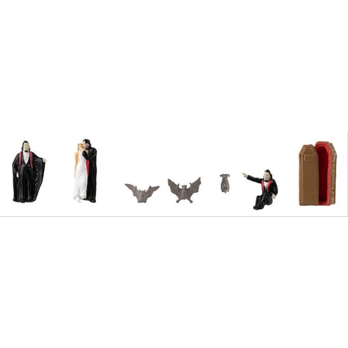 Hand-painted Count Dracula miniature terrarium figures with coffin, 1:87 scale