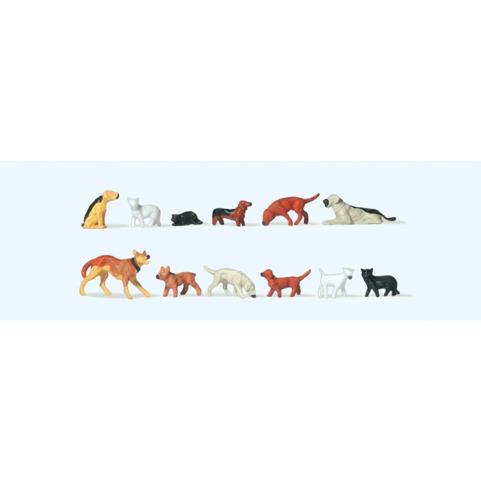 Hand-painted bumper set of dog and cat miniature terrarium figures, 1:87 scale