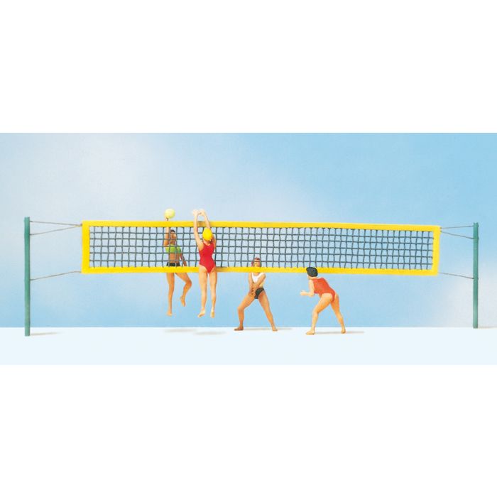 Hand-painted beach volleyball miniature terrarium figures with net, 1:87 scale