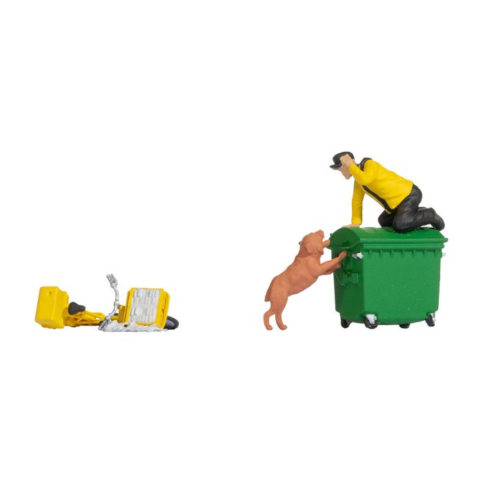 Hand-painted "Beware of the Dog" comedic miniature terrarium figures, 1:87 scale