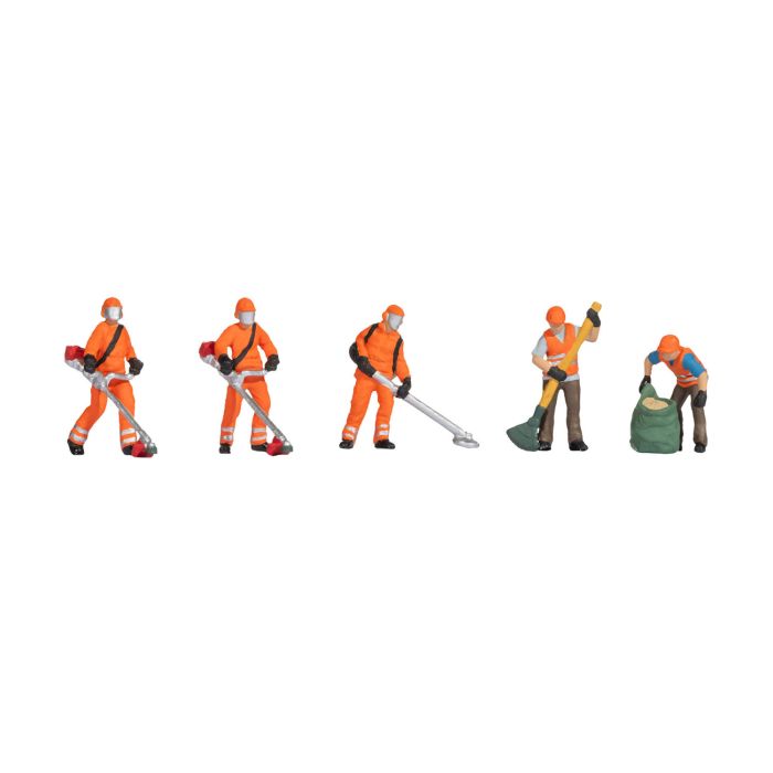 Hand-painted municipal-gardeners miniature terrarium figures with mowers, 1:87 scale