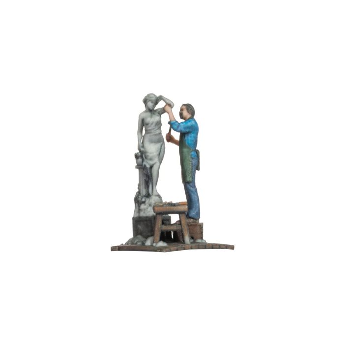 This set features a sculptor hard at work on a modern abstract piece