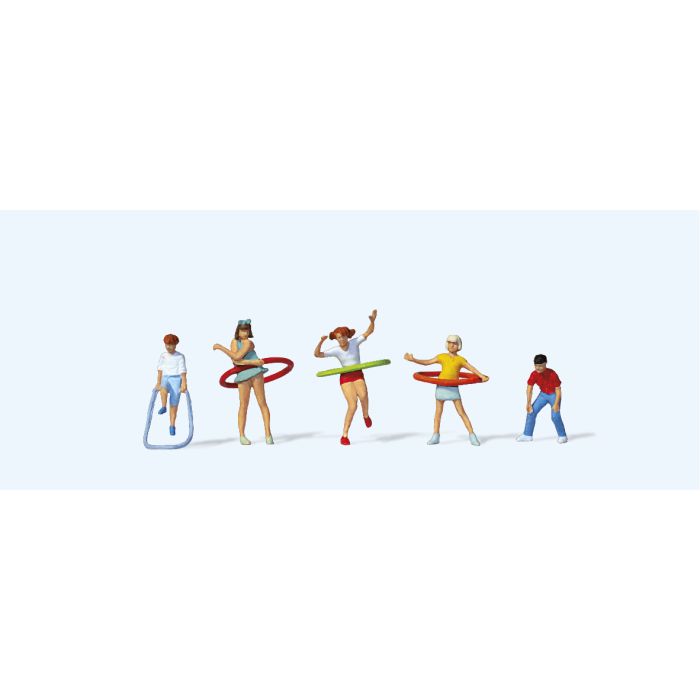 Hand-painted set of five children playing, miniature terrarium figures, 1:87 scale