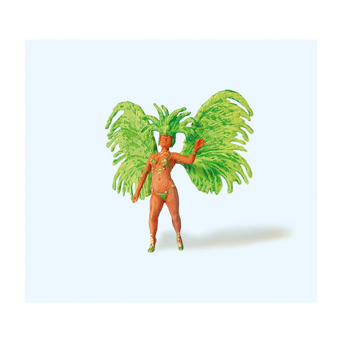Hand-painted samba dancer miniature terrarium figure in festive costume, 1:87 scale