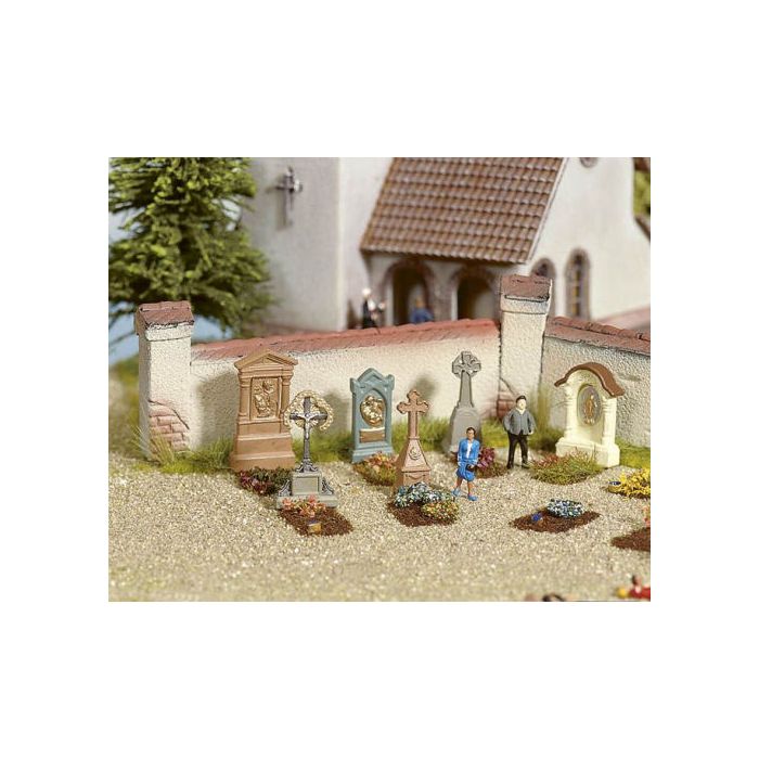 Miniature gravestone / cemetery accessory set for terrariums, 1:87 scale