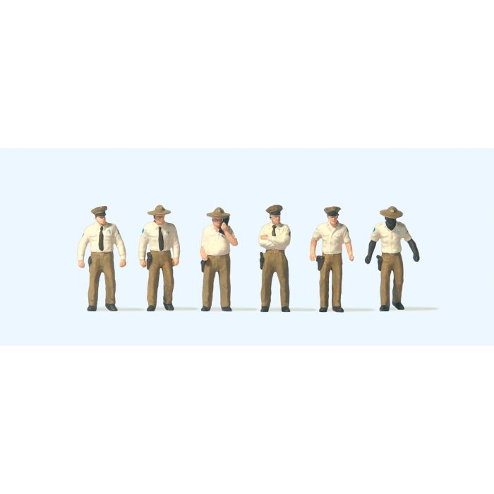 Hand-painted set of six US sheriff deputy miniature terrarium figures, 1:87 scale