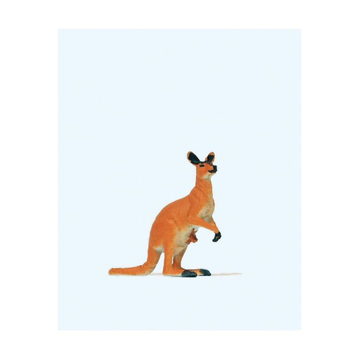 Hand-painted kangaroo with joey, miniature terrarium figure, 1:87 scale