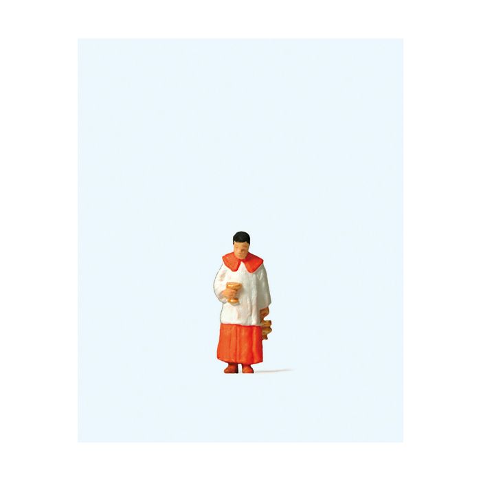 Hand-painted altar boy (verger) miniature terrarium figure with chalice, 1:87 scale