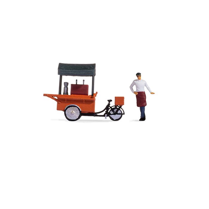 Hand-painted coffee-stand miniature terrarium figures with barista cart, 1:87 scale