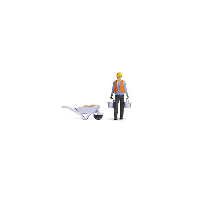 Hand-painted construction-worker miniature terrarium figure, 1:87 scale