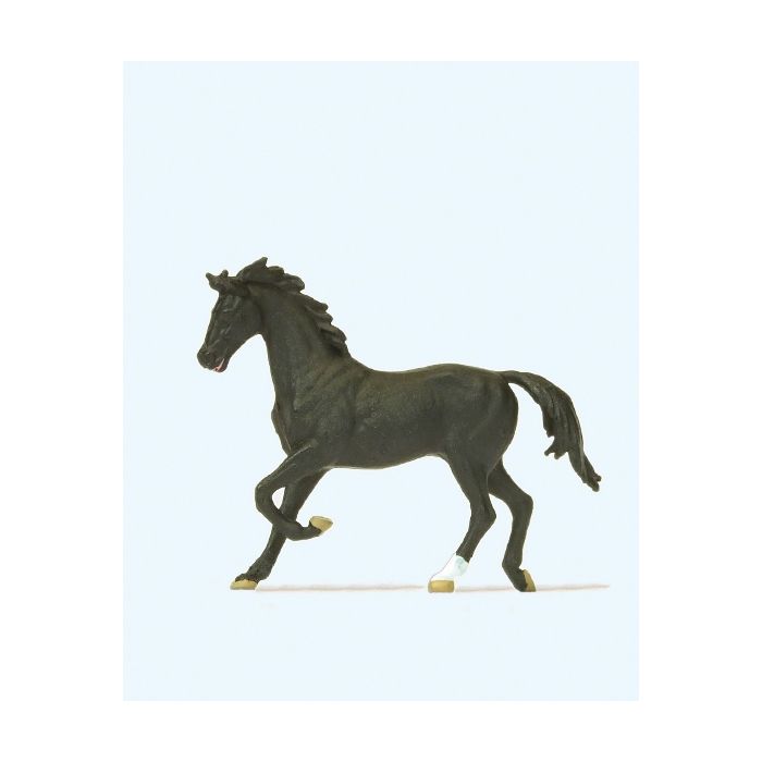 Hand-painted black horse miniature terrarium figure, 1:87 scale