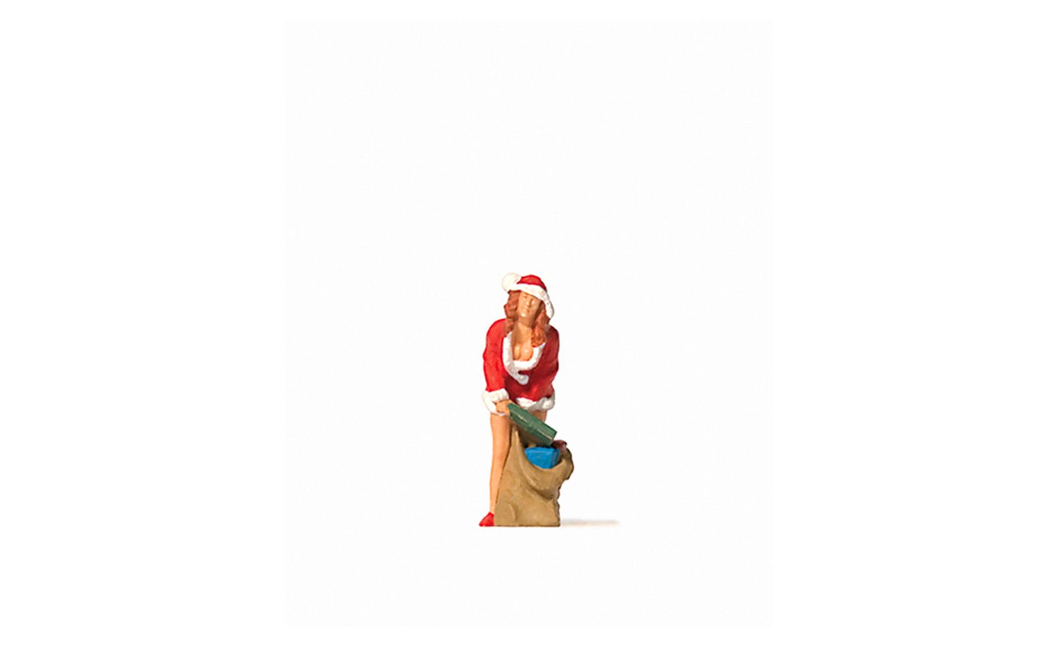 Hand-painted Christmas girl with a sack of gifts, miniature terrarium figure, 1:87 scale