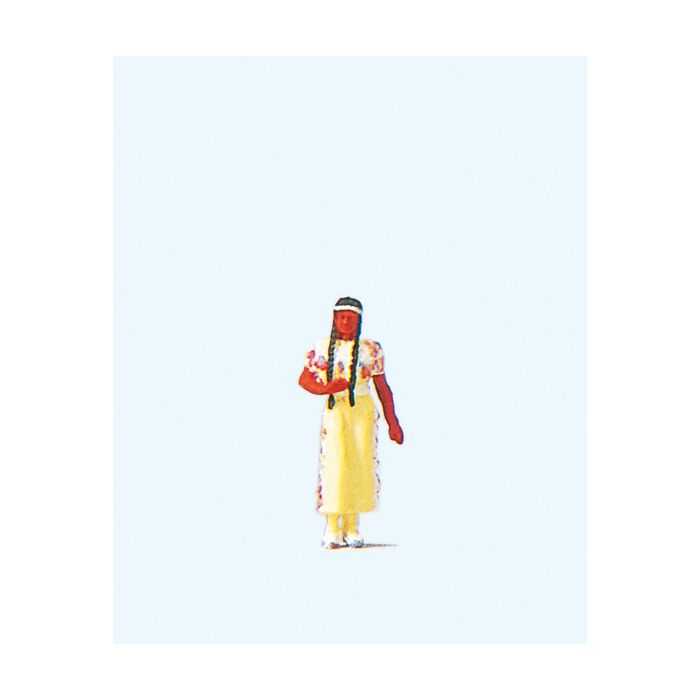Hand-painted Native American woman miniature terrarium figure, 1:87 scale