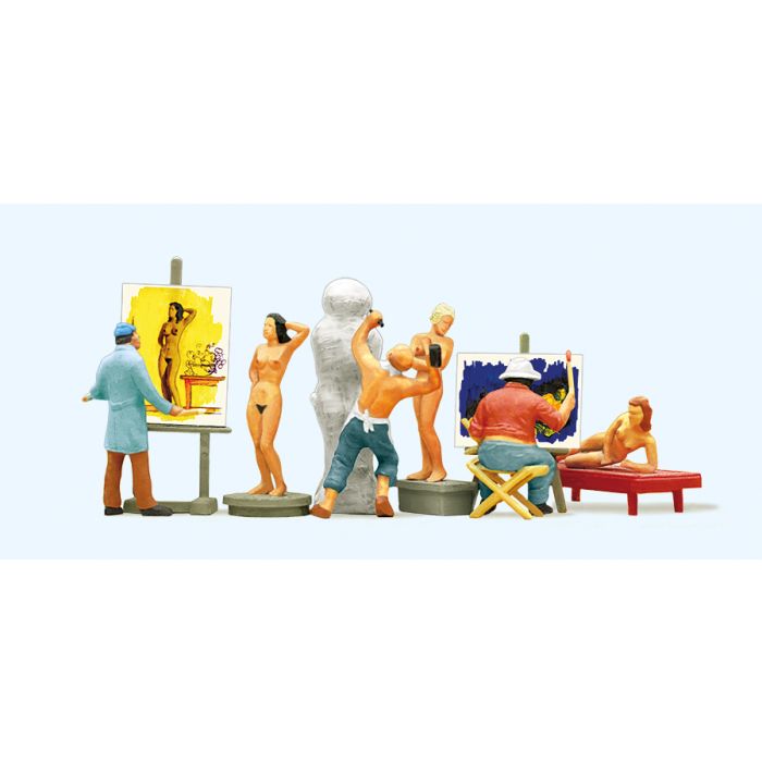 Hand-painted artists and sculptors with models, miniature terrarium figures, 1:87 scale