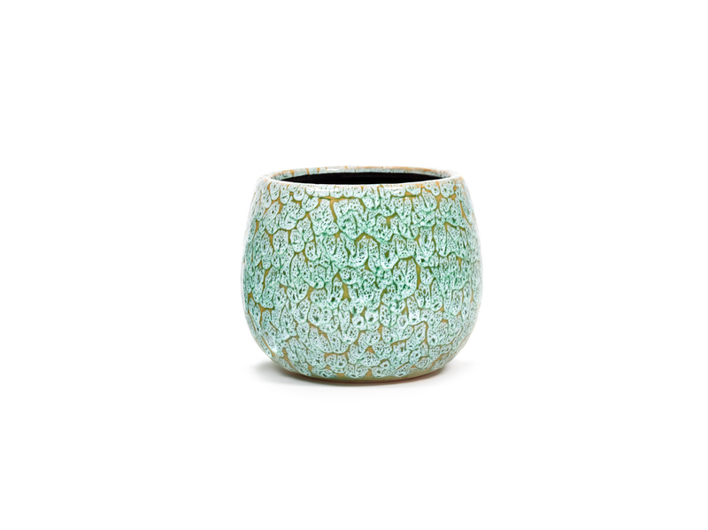 Glazed earthenware plant pot in ocean green — a deep blue-green tone with a glossy finish