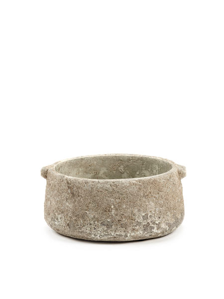 Small beige low-profile indoor plant pot