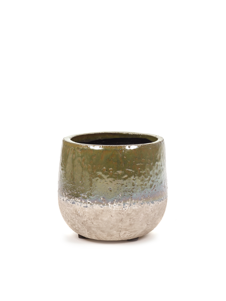 Green sand-finish earthenware plant pot