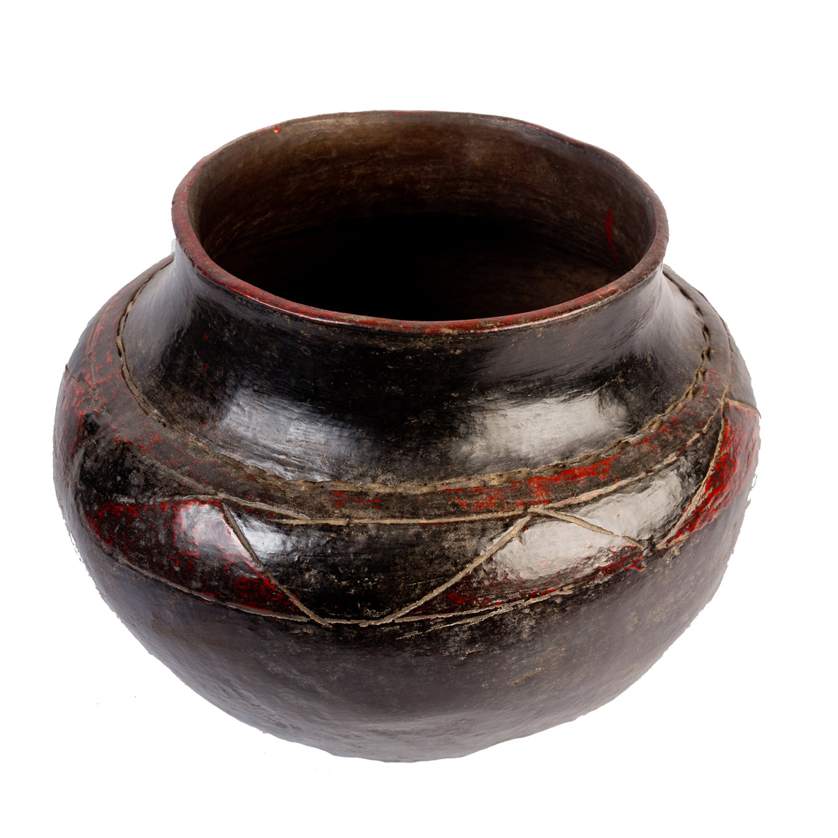 Vintage Shona hari pot in hand-burnished terracotta from Zimbabwe
